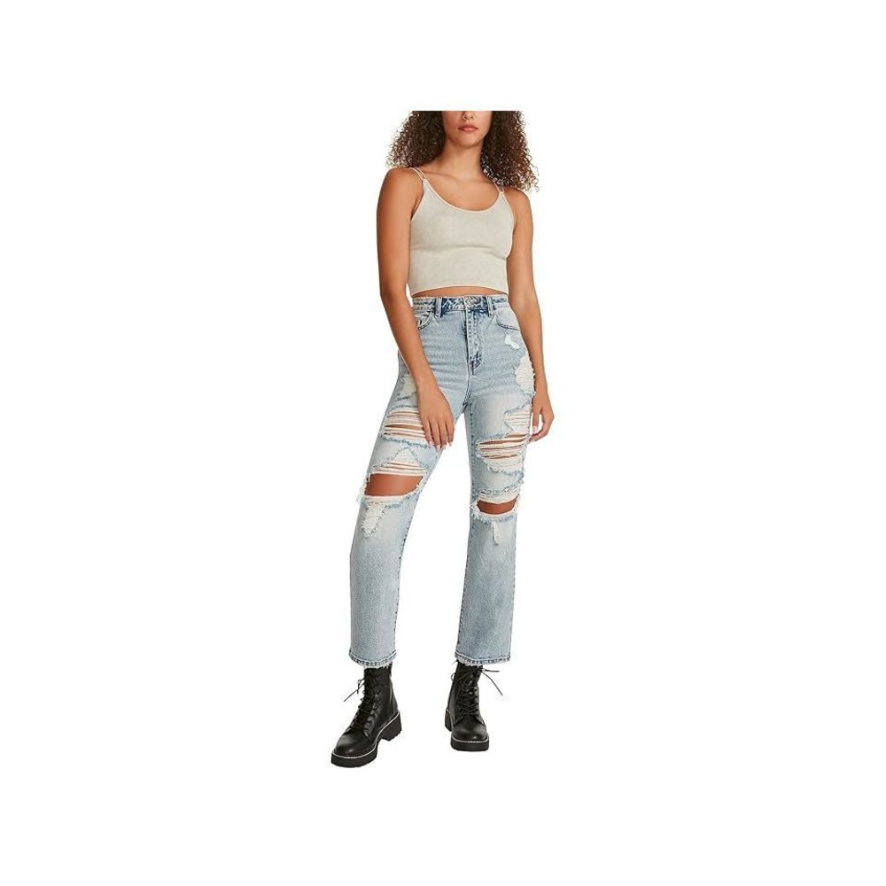 Madden Girl Women's Dad Jeans in Scarlett, Denim blue, 29 One Size